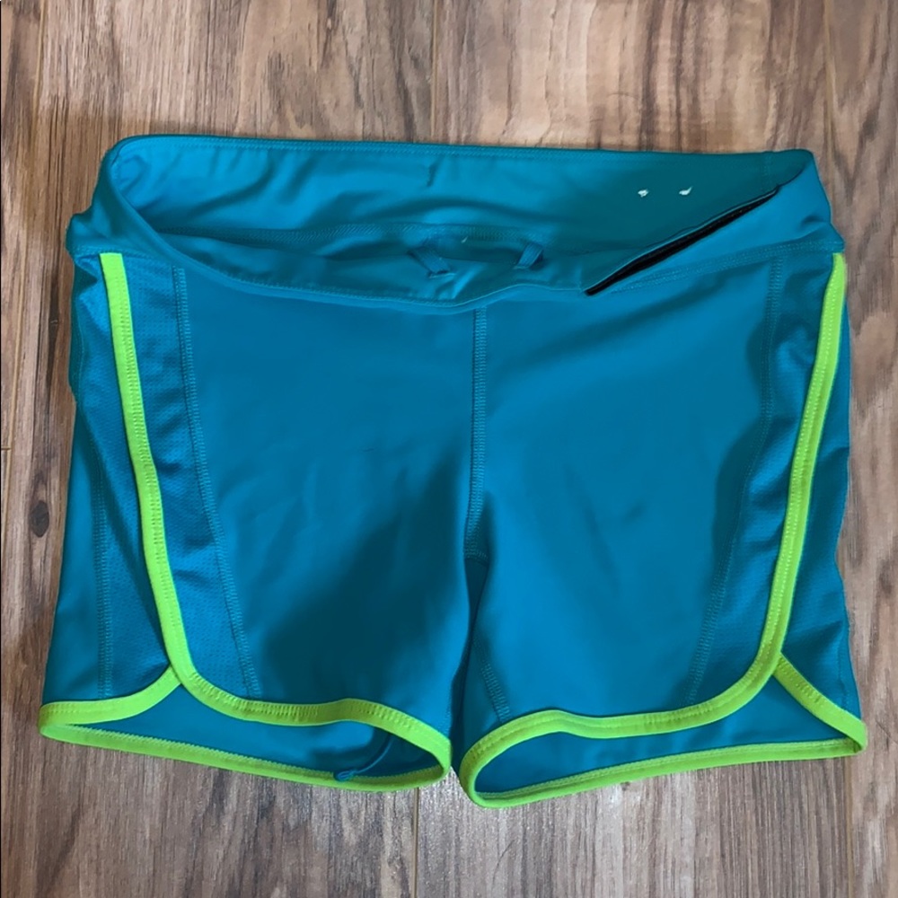 workout shorts blue and green